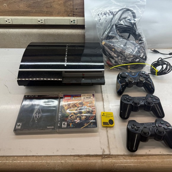 Sony Other - Sony PlayStation 3 PS3 Console Bundle 2 Games 3 Controllers Cables Memory Card